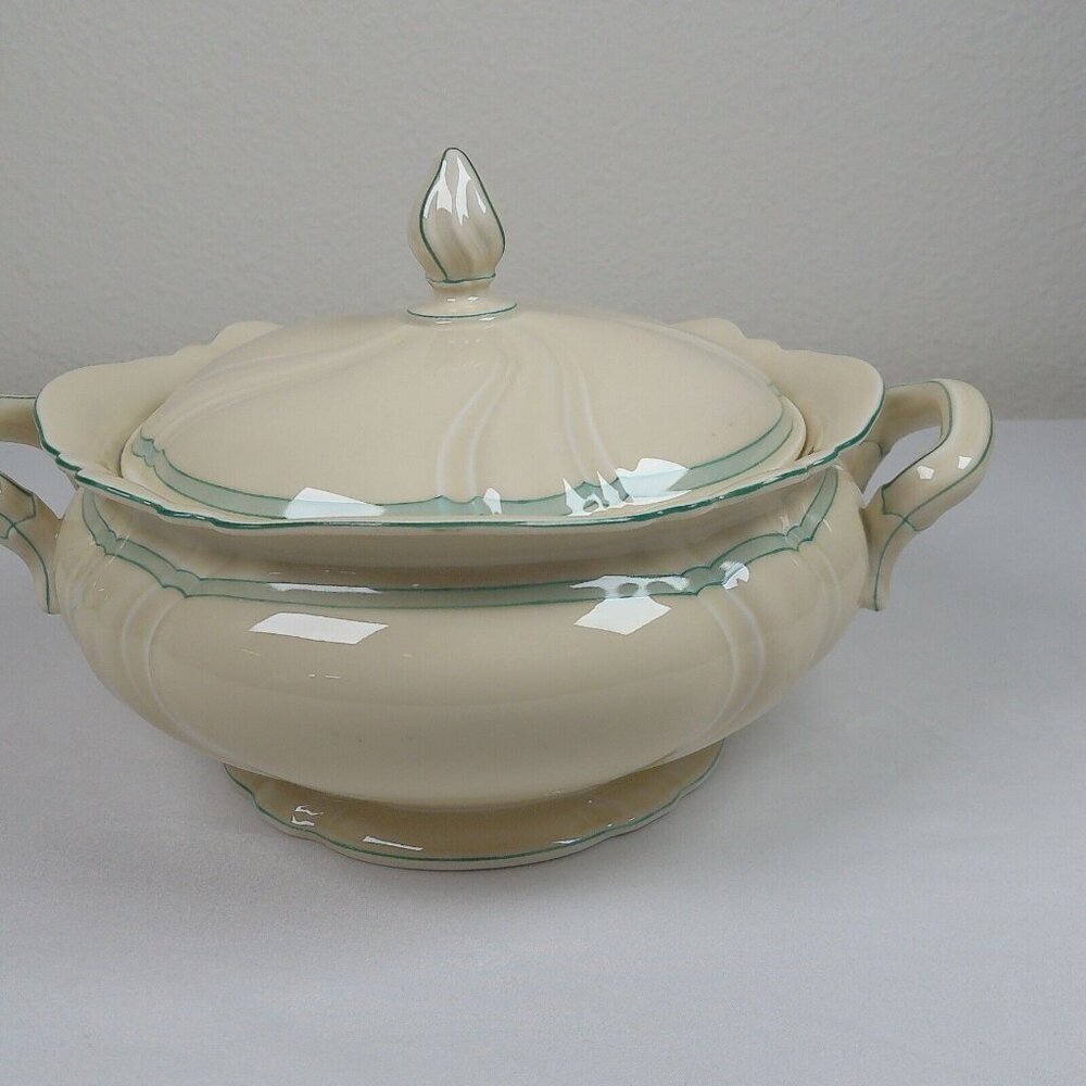 Rosenthal Viktoria Fine China Vegetable Bowl with Lid Aqua Band Verge Vintage
